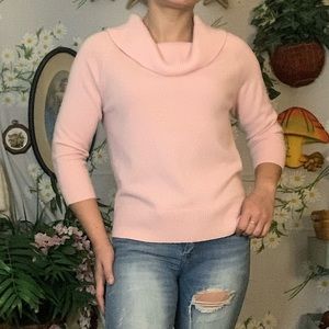 Lord and Taylor pastel pink two ply cashmere cowl neck 3/4 sleeve sweater